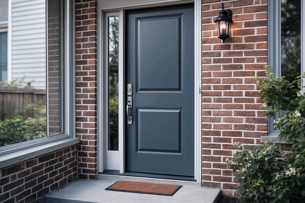 Insulated steel entry door with modern hardware in a Chicago home by Midwest Windows, Siding & Doors