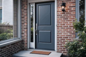 Insulated steel entry door with modern hardware in a Chicago home by Midwest Windows, Siding & Doors