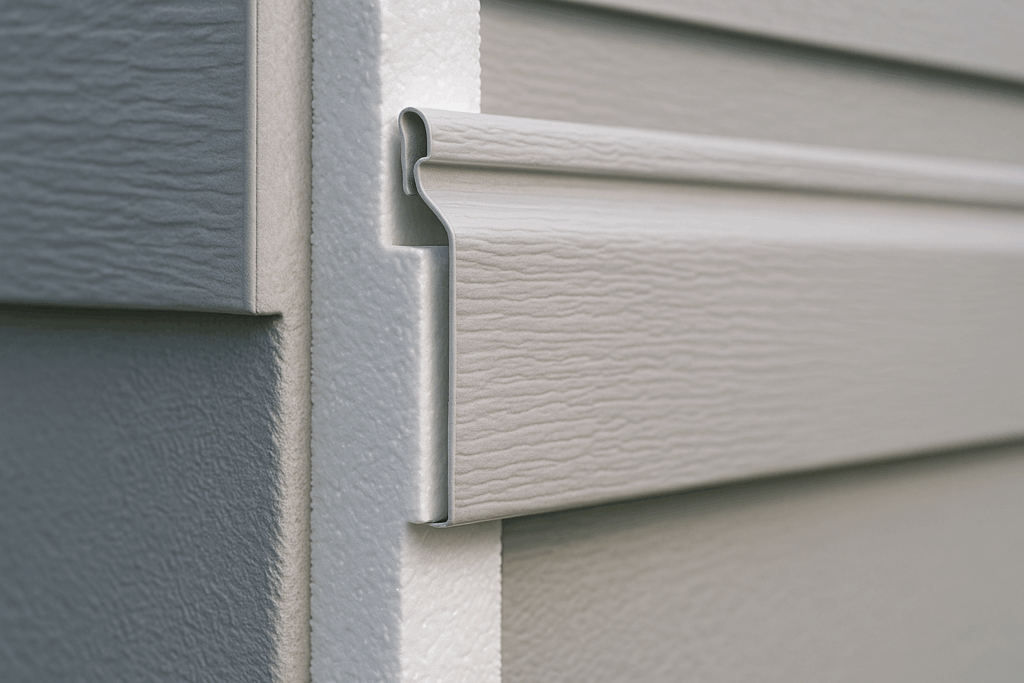 Detailed view of insulated siding panel showing foam backing for improved energy performance by Midwest Windows, Siding & Doors