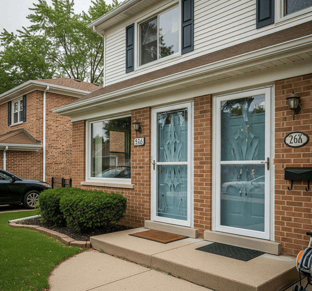 A residential home in Hanover Park, Chicago installed with security storm doors by Midwest Windows, Siding & Doors