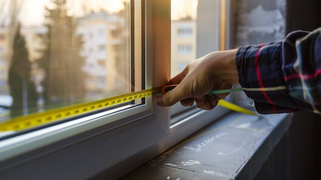 Person measuring a window for a window replacement