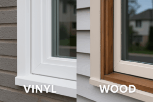 Comparison of vinyl and wood window frames showing weather sealing performance by Midwest Windows, Siding & Doors