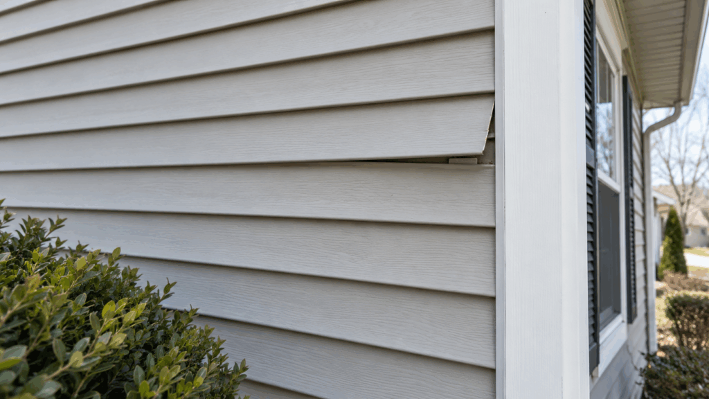 Loose siding panel pulling away from a suburban home.