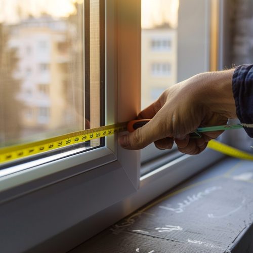 Person measuring a window for a window replacement