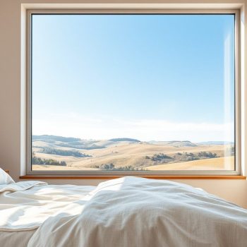 Large Aluminium Picture Window in a Modern Bedroom Large Aluminium Picture Window in a Modern Bedroom