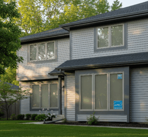 a two-story residential home in Schaumburg, Illinois featuring Energy Star-rated, low-emissivity (low-e) glass windows by Midwest Windows, Siding & Doors