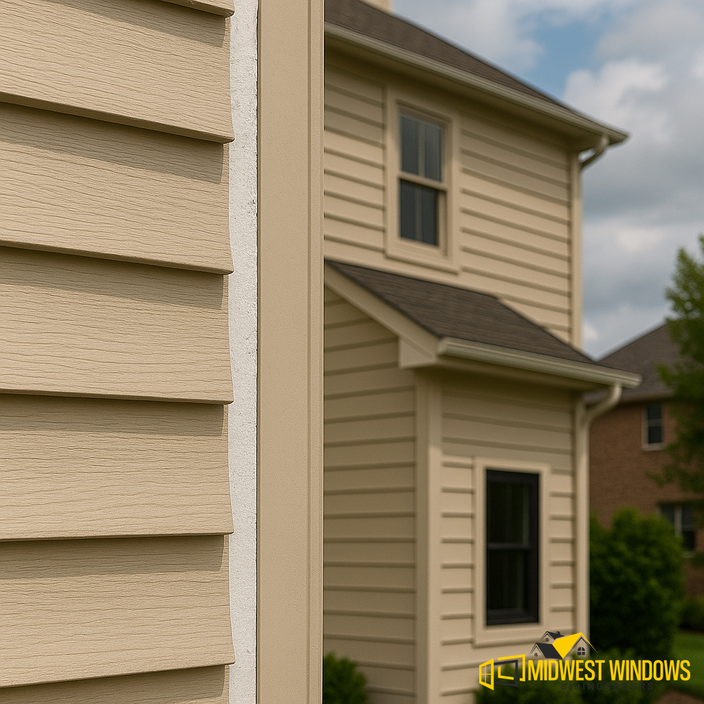 Side-by-side view of insulated and traditional siding on a Chicago home by Midwest Windows, Siding & Doors