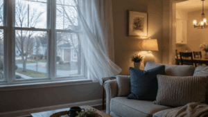 Drafty window making a living room feel less comfortable.