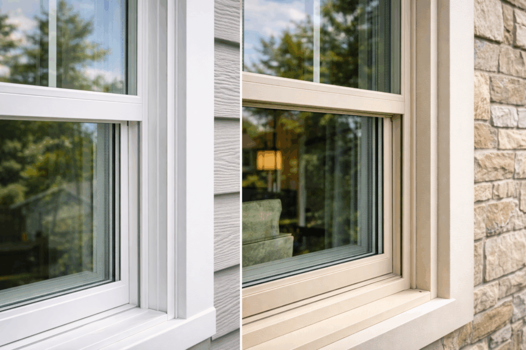 Vinyl and fiberglass replacement window frames designed for durability in Midwest climates.