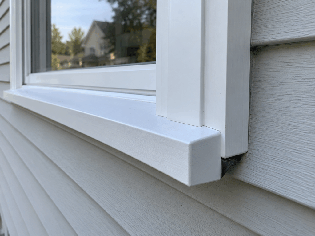 Professionally installed replacement window with exterior flashing details.