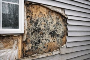 Mold and moisture damage behind exterior house siding