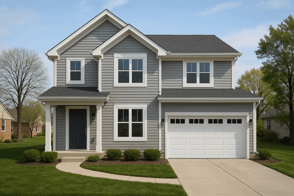 Two-story Chicago suburban home featuring new siding and energy-efficient windows by Midwest Windows, Siding & Doors