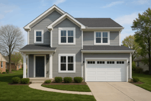 Two-story Chicago suburban home featuring new siding and energy-efficient windows by Midwest Windows, Siding & Doors