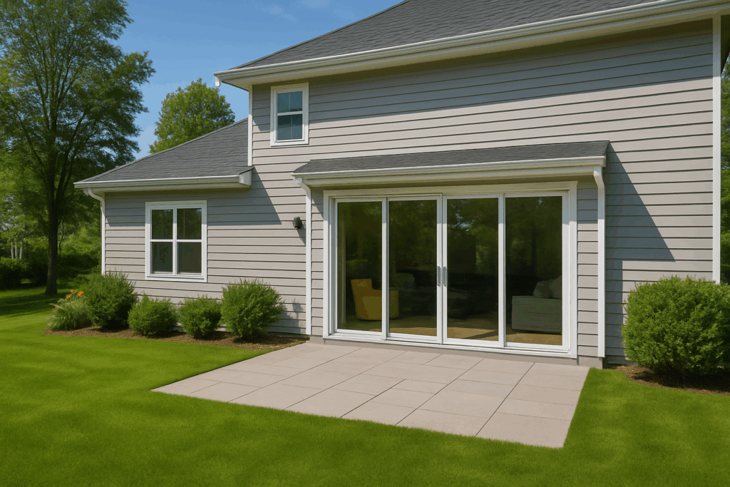 Modern Chicago home with energy-efficient sliding patio doors and bright natural light.