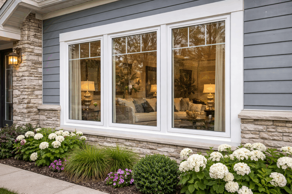 Premium replacement windows installed on a modern suburban home